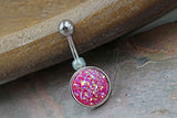 Hot Pink Druzy Round Belly Button Ring - Short Belly Button Ring