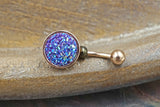 Dark Purple Druzy Round Rose Gold Belly Button Ring - Gift For Teens