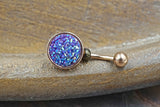 Dark Purple Druzy Round Rose Gold Belly Button Ring - Gift For Teens