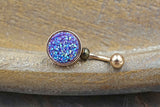Dark Purple Druzy Round Rose Gold Belly Button Ring - Gift For Teens