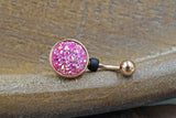 Bright Pink Druzy Round Rose Gold Belly Button Ring - Short Belly Button Ring