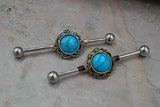 Turquoise Filigree Silver or Gold Industrial Barbell 14g or 16g Scaffold Piercing