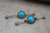 Turquoise Filigree Silver or Gold Industrial Barbell 14g or 16g Scaffold Piercing