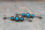 Triple Turquoise Gem Silver or Gold Industrial Barbell 14g or 16g Scaffold Piercing