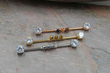 14 gauge Beaded Clear Crystal Industrial Barbell