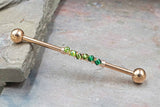 Ombre Green 14 Gauge or 16 Gauge Industrial Barbell Beaded Gold, Silver, or Rose Gold
