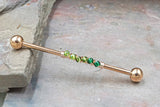 Ombre Green 14 Gauge or 16 Gauge Industrial Barbell Beaded Gold, Silver, or Rose Gold