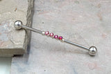 Ombre Pink 14 Gauge or 16 Gauge Industrial Barbell Beaded Gold, Silver, or Rose Gold