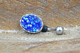 Deep Blue Druzy Belly Button Ring - Gift For Teens