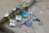 Belly Button Ring Square CZ Prong Set with Internally Threaded