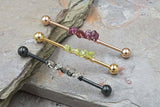 Gemstone Beaded Industrial Barbell 14g 16g Smokey Quartz, Garnet, Peridot