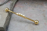 14 Gauge or 16 Gauge Industrial Barbell Creamy White Beaded Gold, Silver, or Rose Gold