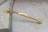 14 Gauge or 16 Gauge Industrial Barbell Creamy White Beaded Gold, Silver, or Rose Gold