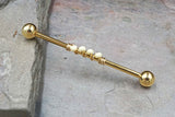 14 Gauge or 16 Gauge Industrial Barbell Creamy White Beaded Gold, Silver, or Rose Gold