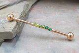 Ombre Green 14 Gauge or 16 Gauge Industrial Barbell Beaded Gold, Silver, or Rose Gold