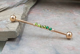 Ombre Green 14 Gauge or 16 Gauge Industrial Barbell Beaded Gold, Silver, or Rose Gold