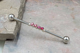 Ombre Pink 14 Gauge or 16 Gauge Industrial Barbell Beaded Gold, Silver, or Rose Gold