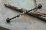 Pyrite Gemstone Beaded Industrial Barbell 14g 16g Fools Gold