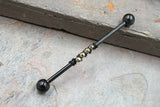 Pyrite Gemstone Beaded Industrial Barbell 14g 16g Fools Gold