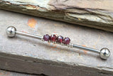 Red Garnet Gemstone Beaded Industrial Barbell 14g 16g