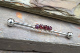 Red Garnet Gemstone Beaded Industrial Barbell 14g 16g