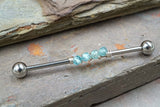 Light Blue Apatite Gemstone Beaded Industrial Barbell 14g 16g
