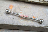 Pink Tourmaline Gemstone Beaded Industrial Barbell 14g 16g