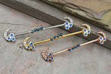 Crescent Moon and Stars Industrial Barbell Silver, Gold or Rose Gold