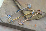 Crescent Moon and Stars Industrial Barbell Silver, Gold or Rose Gold