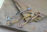 Crescent Moon and Stars Industrial Barbell Silver, Gold or Rose Gold