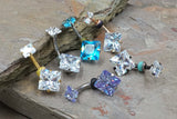 Belly Button Ring Square CZ Prong Set with Internally Threaded