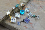 Belly Button Ring Square CZ Prong Set with Internally Threaded