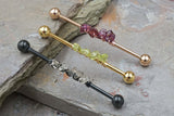 Gemstone Beaded Industrial Barbell 14g 16g Smokey Quartz, Garnet, Peridot