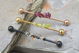 Gemstone Beaded Industrial Barbell 14g 16g Smokey Quartz, Garnet, Peridot