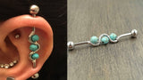 Turquoise Blue Silver Industrial Barbell Scaffold Piercing