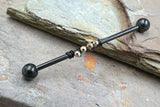Pyrite Gemstone Beaded Industrial Barbell 14g 16g Fools Gold