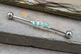 Light Blue Apatite Gemstone Beaded Industrial Barbell 14g 16g