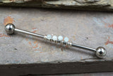 Aquamarine Gemstone Beaded Industrial Barbell 14g 16g