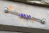 Amethyst Gemstone Beaded Industrial Barbell 14g 16g