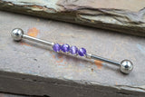 Amethyst Gemstone Beaded Industrial Barbell 14g 16g