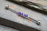 Amethyst Gemstone Beaded Industrial Barbell 14g 16g