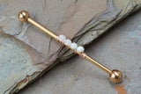 White Moonstone Gemstone Beaded Industrial Barbell 14g 16g