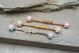 Pink Opal Flower Industrial Barbell Silver, Gold or Rose Gold, 14 Gauge
