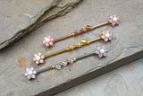 Pink Opal Flower Industrial Barbell Silver, Gold or Rose Gold, 14 Gauge
