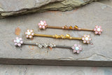 Pink Opal Flower Industrial Barbell Silver, Gold or Rose Gold, 14 Gauge