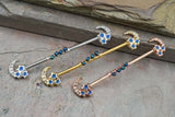 Crescent Moon and Stars Industrial Barbell Silver, Gold or Rose Gold