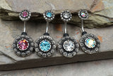 CZ Center Tribal Pattern and CZ Center Tribal Top 316L Surgical Steel Belly Button Navel Rings