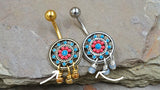 Turquoise Enamel and Beads Aztec Tribal Sun 316L Surgical Steel Belly Button Navel Rings