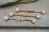 Pink Opal Flower Industrial Barbell Silver, Gold or Rose Gold, 14 Gauge