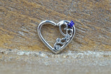 16 Gauge Crystal Scroll Silver Heart Daith Rook Hoop Ring Daith